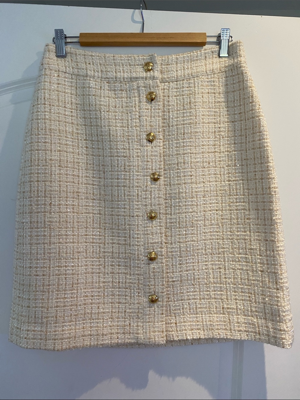 Talbots Cream Tweed Mini Skirt with Gold Buttons